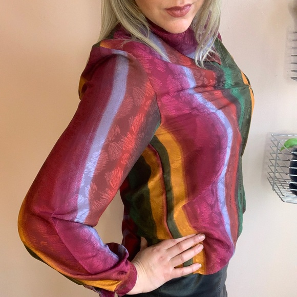 Vintage Colourful Rainbow Striped Anne Klein Unique Blouse Size 6 - Picture 9 of 9